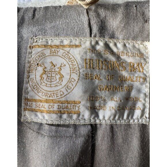 VTG 60s Hudsons Bay Wool Striped Point Button Up Belted Blanket Coat Men’s Sz XL - Picture 5 of 16